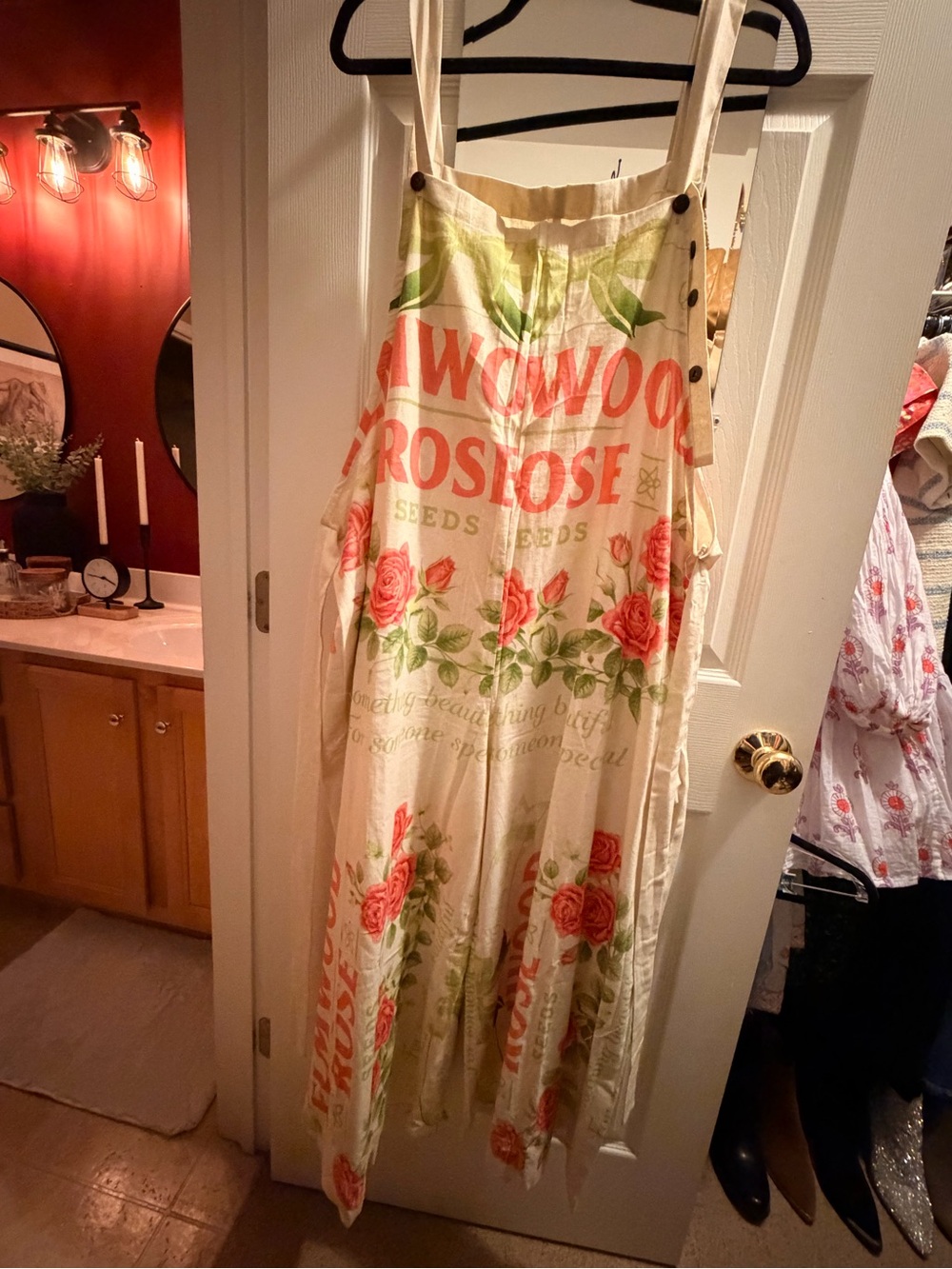 Boho Floral Wide-Leg Jumpsuit in Cream with Rose Print - Picture 3 of 6